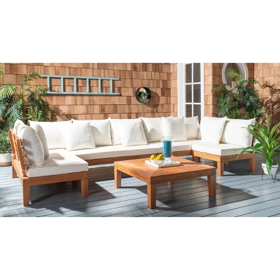 5pc Granton Living Set Teak/Beige - Safavieh 1 5pc Granton Living Set Teak/Beige - Safavieh