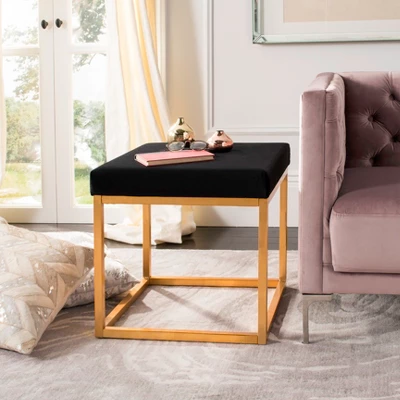 Rowan Contemporary Glam Square Ottoman - Black/Gold - Safavieh 1 Rowan Contemporary Glam Square Ottoman - Black/Gold - Safavieh
