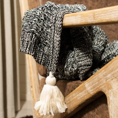 Pennie Knit Tassel Throw Blanket - Black/Natural - 50" X 60" - Safavieh 2 Pennie Knit Tassel Throw Blanket - Black/Natural - 50" X 60" - Safavieh - Image 2