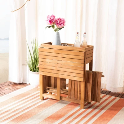 Walten Flower Shelf 3pc Bistro Set - Natural - Safavieh 2 Walten Flower Shelf 3pc Bistro Set - Natural - Safavieh - Image 2