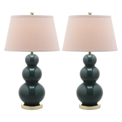 (Set Of 2) 28" Pamela Triple Gourd Ceramic Lamp Marine Blue (Includes CFL Light Bulb) - Safavieh 3 (Set Of 2) 28" Pamela Triple Gourd Ceramic Lamp Marine Blue (Includes CFL Light Bulb) - Safavieh - Image 3