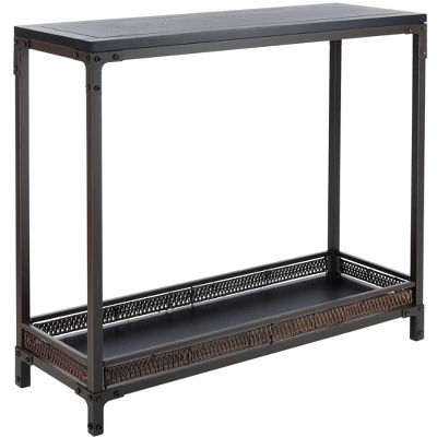 Dinesh Console With Storage Shelf - Black/Dark Walnut - Safavieh 2 Dinesh Console With Storage Shelf - Black/Dark Walnut - Safavieh - Image 2