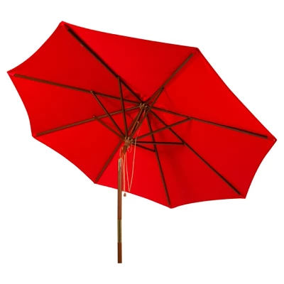Cannes 9' Wooden Outdoor Umbrella - Red - Safavieh 1 Cannes 9' Wooden Outdoor Umbrella - Red - Safavieh