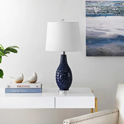 Harlem Ceramic Table Lamp - Navy - Safavieh 1 Harlem Ceramic Table Lamp - Navy - Safavieh