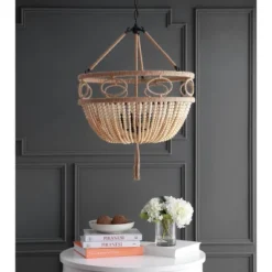 Whitley Pendant Brown Wooden Finish/Dark Gray - Safavieh