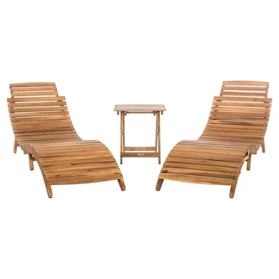Pacifica 3pc Wood Patio Lounge Set - Teak Brown/Beige - Safavieh 1 Pacifica 3pc Wood Patio Lounge Set - Teak Brown/Beige - Safavieh
