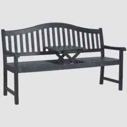 Cannes Wood 4-Seater Patio Bench With Pop-Up Table - Gray - Safavieh -Safavieh Home Deals Store GUEST b5e4e7f7 f141 44f7 9cc7 3aa3aabc4bfe