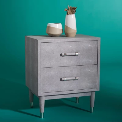 Jodie Faux Shagreen Nightstand - Grey/Silver - Safavieh 2 Jodie Faux Shagreen Nightstand - Grey/Silver - Safavieh - Image 2