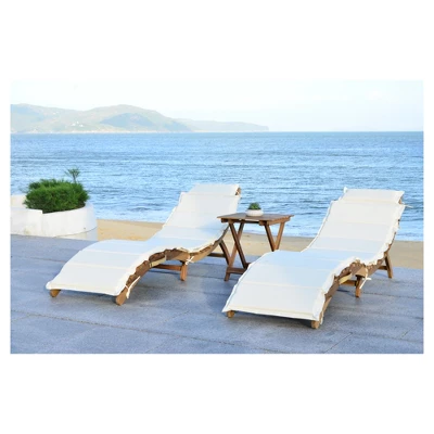 Pacifica 3pc Wood Patio Lounge Set - Teak Brown/Beige - Safavieh 4 Pacifica 3pc Wood Patio Lounge Set - Teak Brown/Beige - Safavieh - Image 4