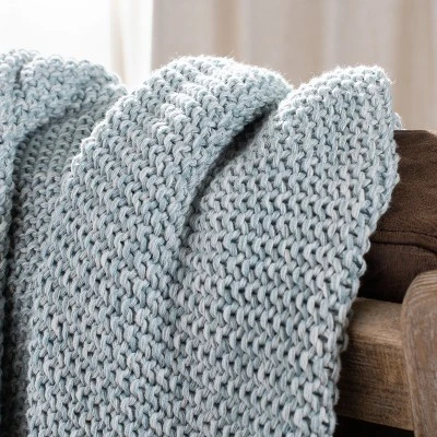 Liliana Knit Throw Blanket - Dull Blue/Natural - 50" X 60" - Safavieh 2 Liliana Knit Throw Blanket - Dull Blue/Natural - 50" X 60" - Safavieh - Image 2
