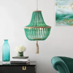 3-Light Lush Kristi Beaded Pendant Emerald - Safavieh -Safavieh Home Deals Store GUEST db2a286c 6aa2 4b0a a42e 82bdf2f03e8d