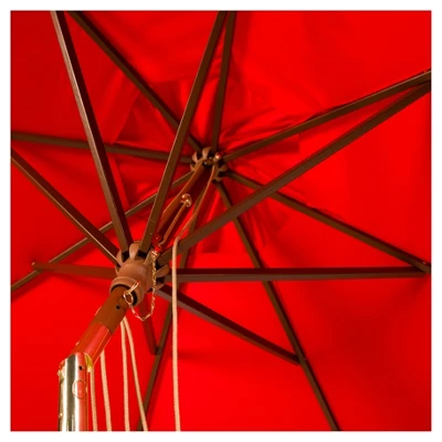Cannes 9' Wooden Outdoor Umbrella - Red - Safavieh 2 Cannes 9' Wooden Outdoor Umbrella - Red - Safavieh - Image 2