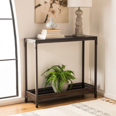 Dinesh Console With Storage Shelf - Black/Dark Walnut - Safavieh 1 Dinesh Console With Storage Shelf - Black/Dark Walnut - Safavieh