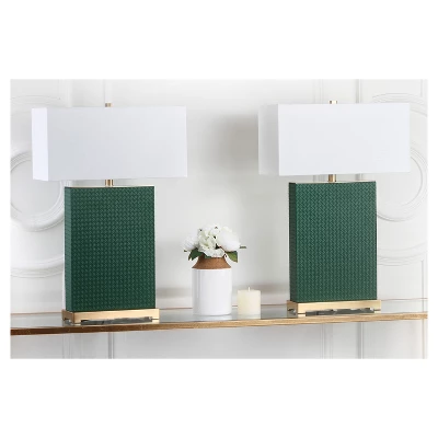 (Set Of 2) 27.8" Joyce Faux Woven Leather Table Lamp (Includes CFL Light Bulb) Dark Green - Safavieh 1 (Set Of 2) 27.8" Joyce Faux Woven Leather Table Lamp (Includes CFL Light Bulb) Dark Green - Safavieh